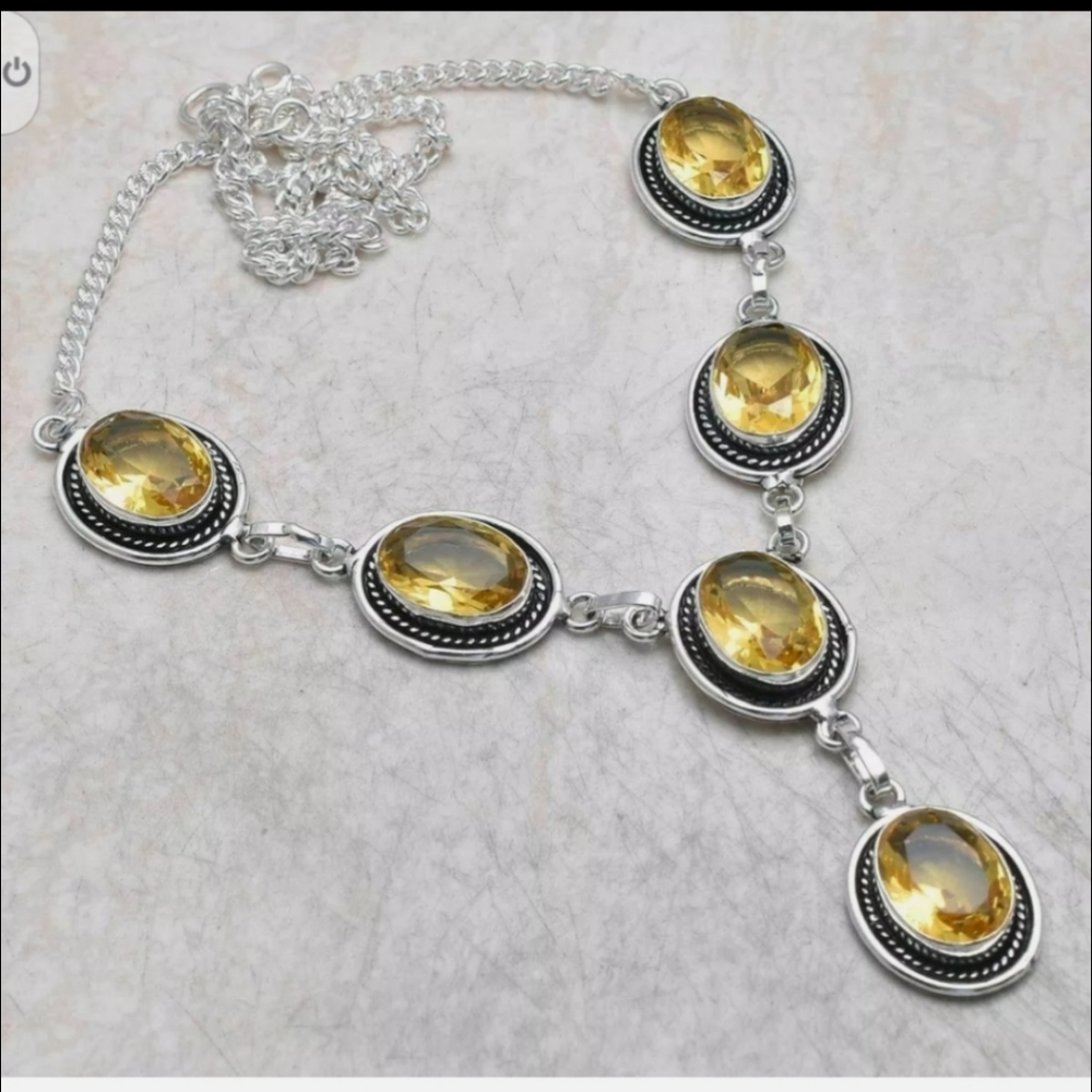 New simulated citrine sterling silver necklace